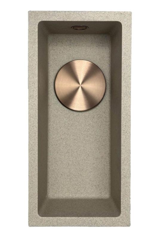 GraniteMy Universal granitový béžový piesok malý drez 17x40 cm montáž na dosku a zapustená montáž s medenou zátkou 1208968004