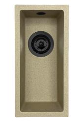 GranitMy Universele granieten beige zand kleine spoelbak 17x40 cm voor opbouw, onderbouw en vlakinbouw met zwarte plug 1208968005.