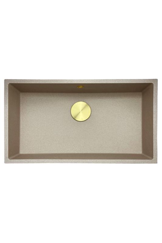 GraniteMy Universal granitový béžový pieskový drez 74x40 cm na dosku, pod dosku a na úroveň dosky so zlatou výpusťou 1208968018