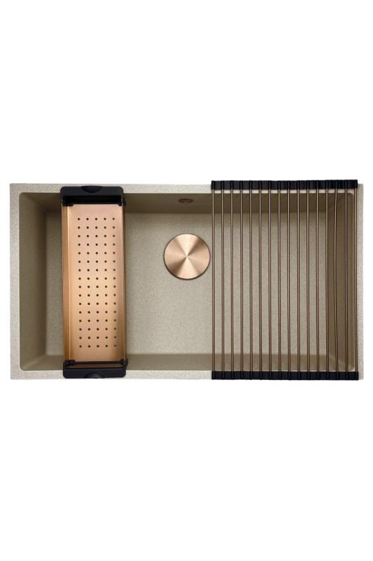 GraniteMy Universal granitový béžový pieskový drez 74x40 cm na montáž pod pult a do pultu s medenou zátkou 1208968019