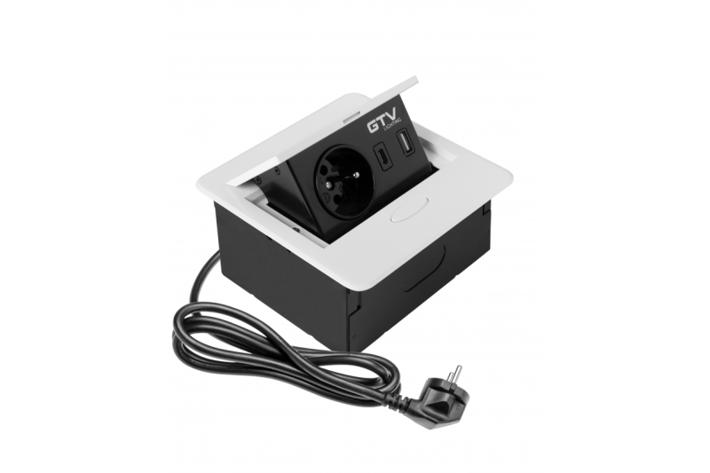 AVARO zabudovaná nábytková zásuvka, 1x francúzska zásuvka, USB A+C, Kábel 1,5m, Biela