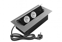 Nábytková zásuvka 2x zásuvka so uzemnením, USB A+C, napájací kábel so zástrčkou, alu