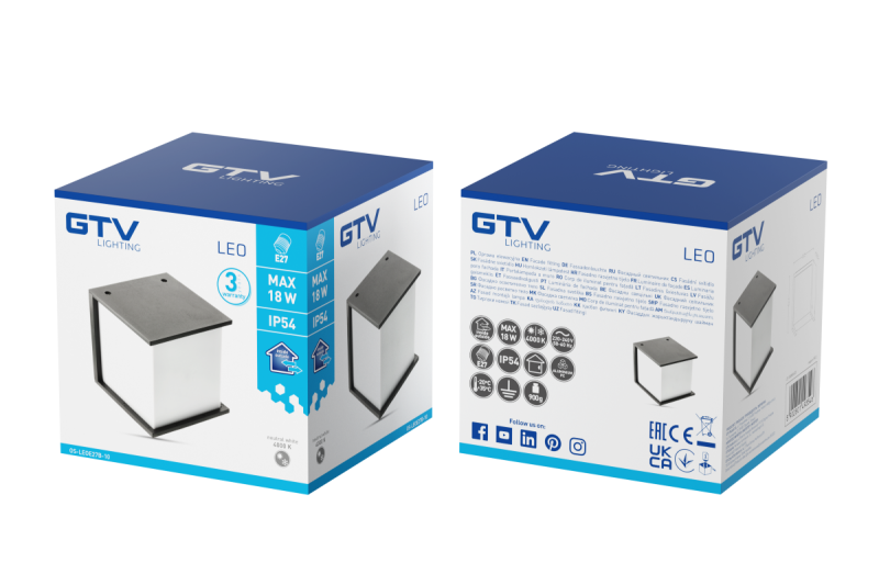 Fasádné svietidlo LEO, E27, MAX. 18W, IP54, AC220-240V, 50/60Hz, čierne