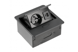 AVARO zapustená nábytková zásuvka, 1x francúzska zásuvka, USB A+C, 1,5m kábel, čierna