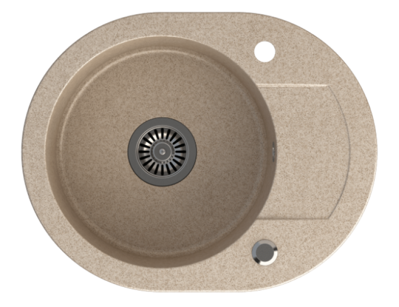 Quadri London Beije Zand Granitový Okrúhly Umyvadlo s Odkvapkávaním a Nerezovou Zátkou 585x460mm Obratiteľné - 1208969495
