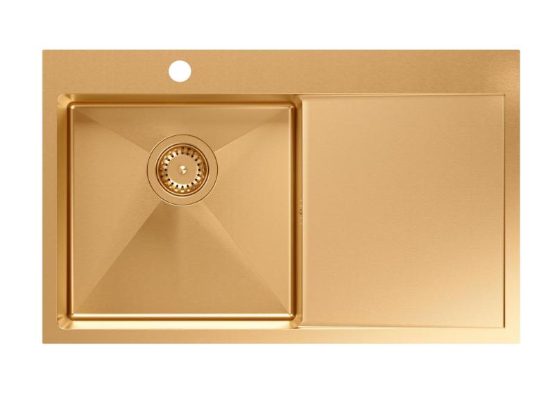 Aquadesign Clara Drez Medený 78x48cm Nadstavbový alebo Vstavaný s Odkvapkávačom, Otvor voor Kraan a Medená Zátka - 1208969500