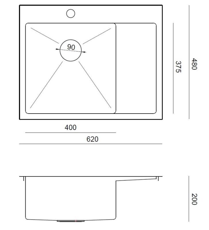 Aquadesign Clara Nerezový Drez s Miskou na Ľavej Strane 62x48cm Na Povrch alebo Do Roviny so Sušiakom, Otvorom pre Batériu a Nerezovou Zátkou - 1208969501