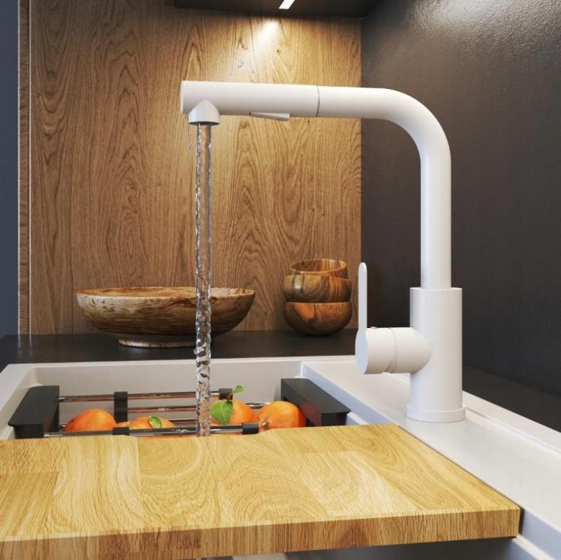 Graniteland Celeste Kuchynská Batéria Biela s Vytiahnuteľným Výtokom a Dvojfunkčnou Ručnou Sprchou 1208969526