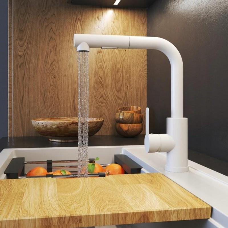 Graniteland Celeste Kuchynská Batéria Biela s Vytiahnuteľným Výtokom a Dvojfunkčnou Ručnou Sprchou 1208969526