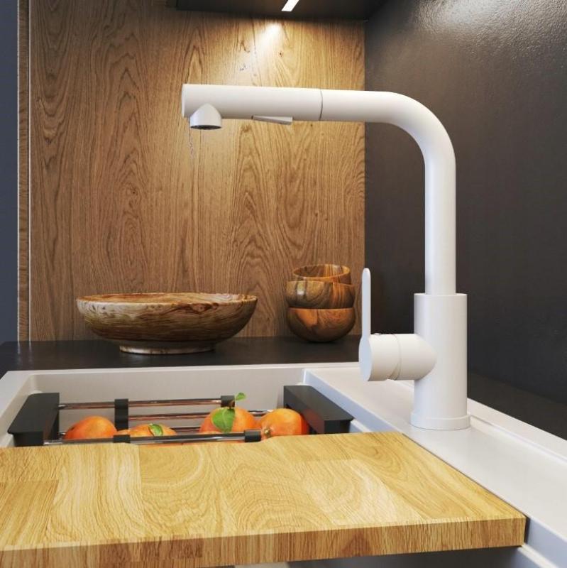 Graniteland Celeste Kuchynská Batéria Biela s Vytiahnuteľným Výtokom a Dvojfunkčnou Ručnou Sprchou 1208969526