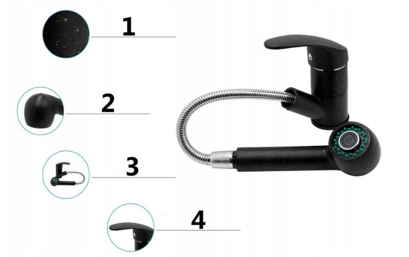 Graniteland Rhea Kuchynská batéria Vzhľad tvrdého kameňa s Vytiahnuteľným výtokom a Dvojfunkčnou ručnou sprchou 1208969536