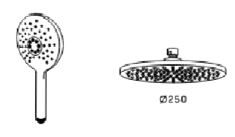 Waterevolution Flow termostatická trojcestná sprchová batéria s hlavovou sprchou 250 mm a okrúhlou ručnou sprchou Mosadz T131TNR25LE.