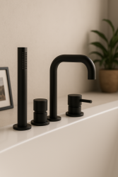 Waterevolution Flow 4-otvorová vaňová batéria na montáž na okraj vane Čierna H T138HPR