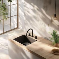 Waterevolution Flow 3-otvorová kuchynská batéria s otočným výtokom a pripojením na filtrovanú vodu čierna T152UPR.