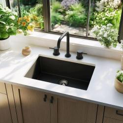 Waterevolution Flow 3-otvorová rohová kuchynská batéria s otočným výtokom a pripojením na filtrovanú vodu čierna T152HPR