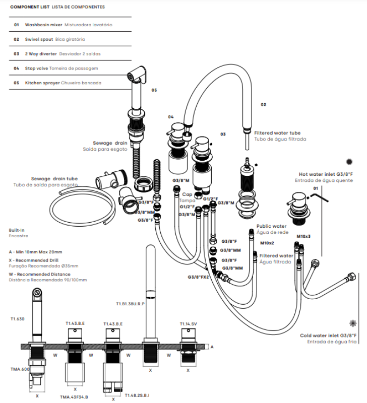 Waterevolution Flow 5-otvorová kuchynská batéria s výsuvnou sprchou a pripojením na filtrovanú vodu chróm T154U01.