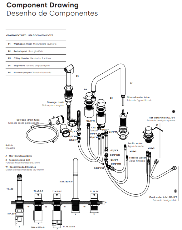 Waterevolution Flow 5-otvorová kuchynská batéria s uhlovým dizajnom, výsuvnou sprchou a pripojením na filtrovanú vodu, gun metal T154HGME.