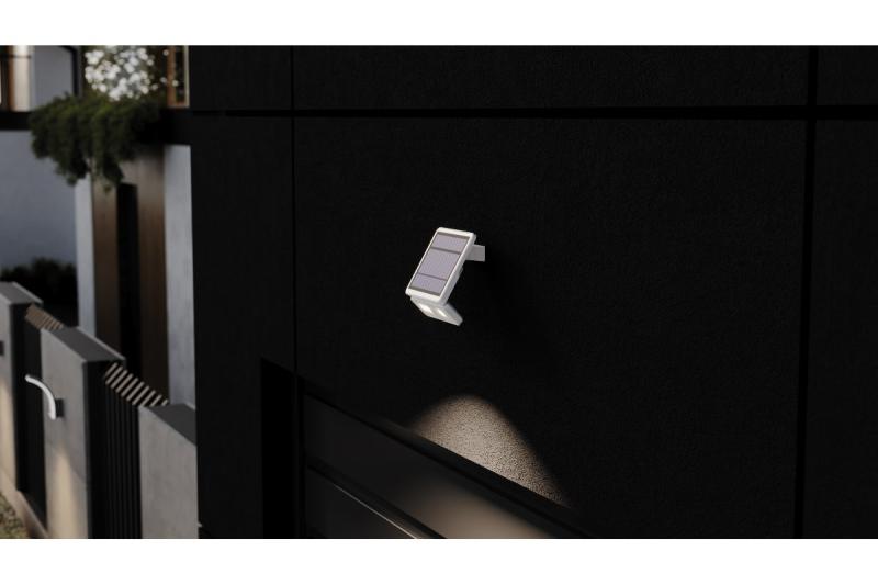 Slnečný svietidlový armatúra s detektorom pohybu a súmraku DAVOS, LED, 1000lm, 4000K, 2000mAh, IP54, biela