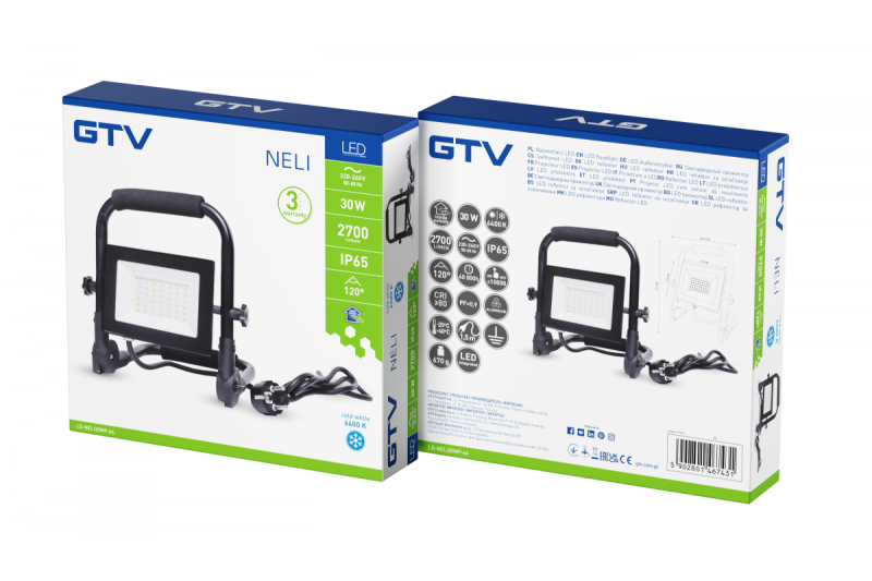 NELI Prenosný Reflektor, LED, 30W, 2700lm, 6400K, AC220-240V, IP65, 1,5m kábel