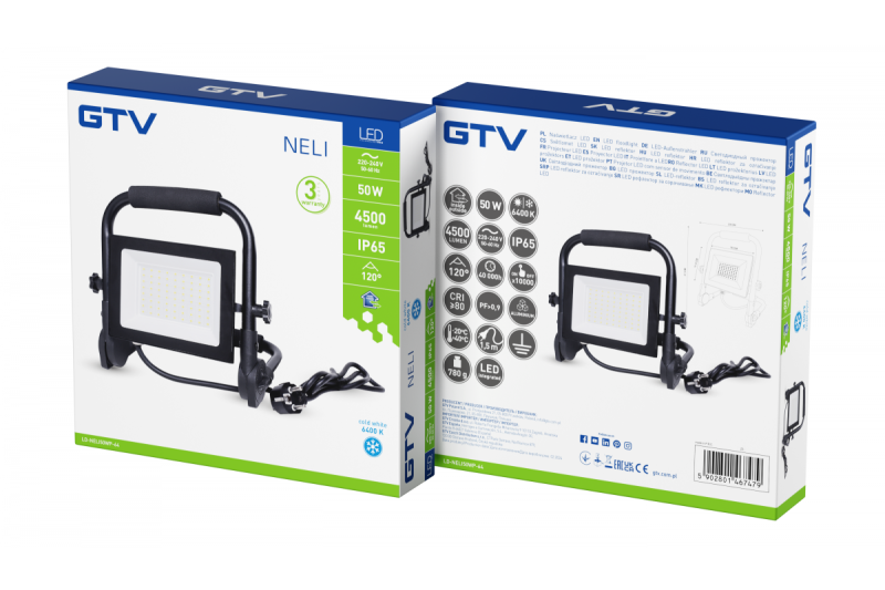 NELI Prenosný reflektor, LED, 50W, 4500lm, 6400K, AC220-240V, IP65, 1,5m kábel