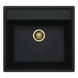 GraniteMy Bremen Granitový Drez 53x50 cm Čierny - Montáž na vrchu, Montáž na spodku a Plochá montáž s dierou pre kohútik a Zlatou zástrčkou 1208969969