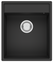 GraniteMy Bremen Granitový Drez 44x52 cm Čierny – Povrchová, Podpultová a Vložená Montáž s Otvorom pre Batériu a Nerezovou Zátkou 1208969991