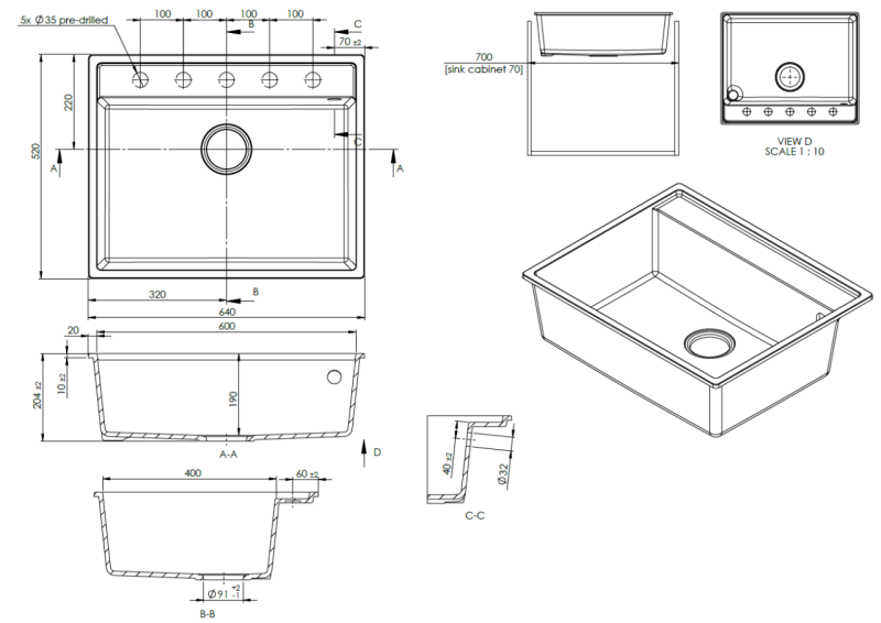 Granitový drez GraniteMy Bremen 64x52 cm čierny – na dosku, pod dosku a do roviny s odkapávací plochou a nerezovou zátkou 1208969992.