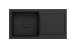 GranitMy Zafiri Čierny Granitový Drez s Rozmermi 97x50 cm s Odkvapkávacou Plôškou, Obojstranný, s Čiernym Štvorcovým Krytom Odtoku 1208969997