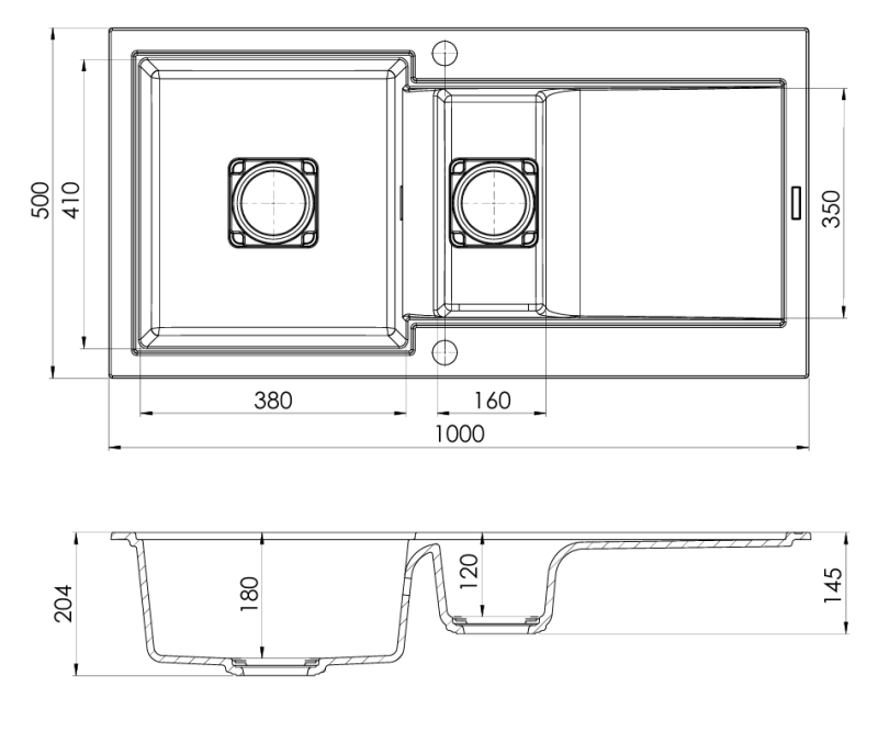 GranitMy Zafiri Čierny Granitový Nadstavbový 1,5 Drez 100x50 cm s Odkvapkávacou Plochou, Otočný, s Čiernym Štvorcovým Krytom Odtoku 1208969998