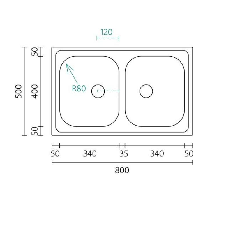 Banka Centurio 20 Nerezová dvojitá umývadlová doska 80x50cm 1208970026