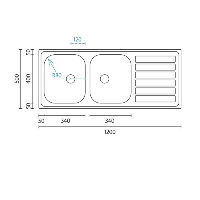 Centurio 120 RVS dvojitý umývadlo na povrch 120x50cm s odčerpávacou časťou 1208970029