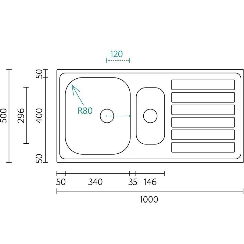 Banka Centurio 100-15 RVS 1,5 Drez na pracovnú dosku 100 x 50 cm s Odkvapkávačom 1208970035
