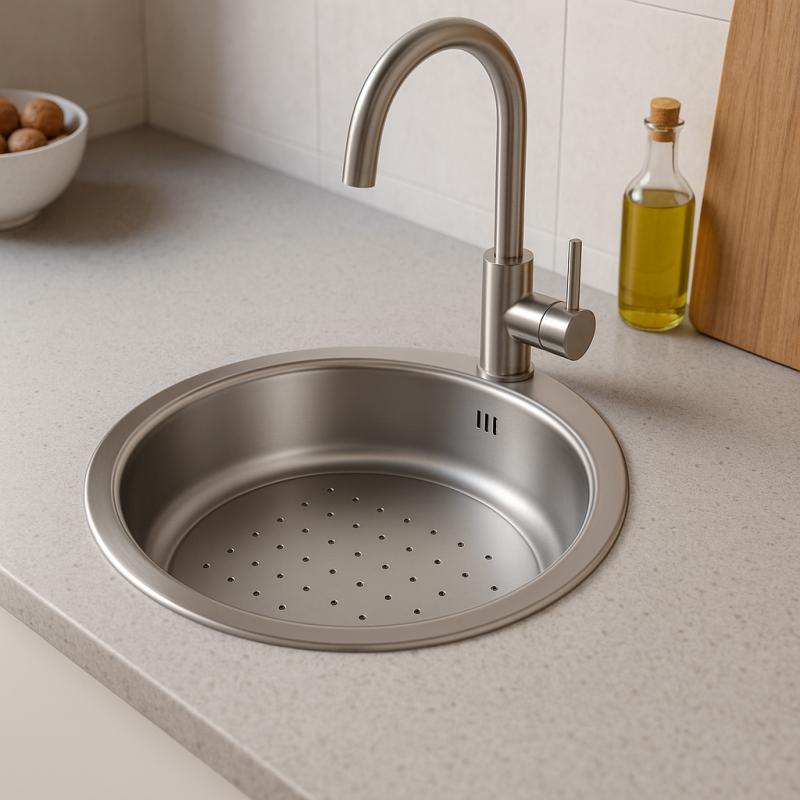 Banka P18380 Nerezový okrúhly plytký drez s odkvapkávacou miskou 45 cm Nadstavba a podstavba 1208970057