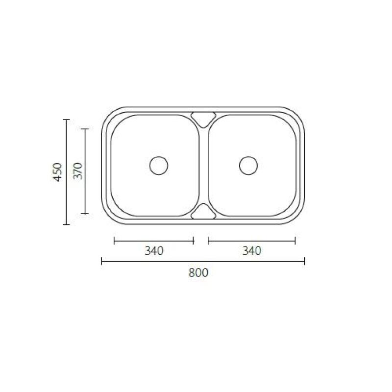 Banka Halifax RVS dvojitý drez, montáž na dosku 80x45 cm 1208970060