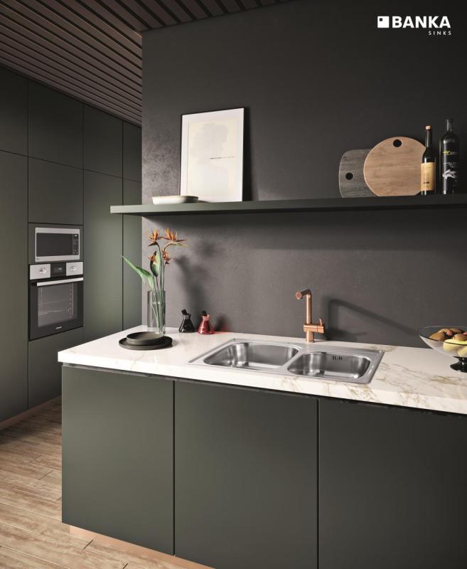 Princ Banka RVS dvojitý drez na dosku 84x56 cm s otvorom na batériu 1208970066