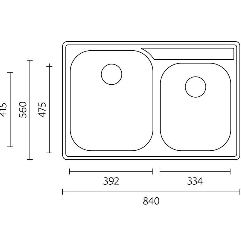 Princ Banka RVS dvojitý drez na dosku 84x56 cm s otvorom na batériu 1208970066