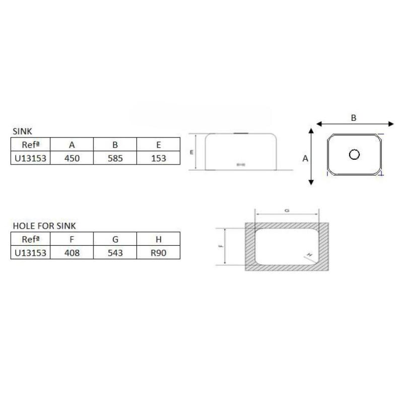 Banka Detroit Nerezový drez 543 x 408 mm Podstavný 1208970078