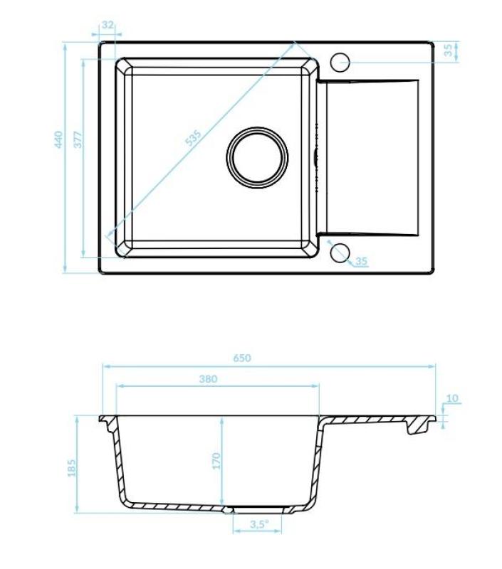 Aquadesign Kensley Set - Granitový Nástavbový Drez Sivý s malou Odkvapkávačkou a Kuchynskou Batériou, 65 x 44 cm 1208970086