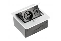 AVARO Vstavaná nábytková zásuvka, 1x francúzska zásuvka, USB A+C, 1,5m kábel, strieborná