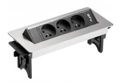 Predlžovací kábel bez kazety, trojnásobná zásuvka s uzemnením, 1,5 m napájací kábel s konektorom, nerez.