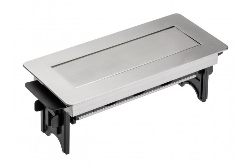 Predlžovací kábel bez kazety, trojnásobná zásuvka s uzemnením, 1,5 m napájací kábel s konektorom, nerez.