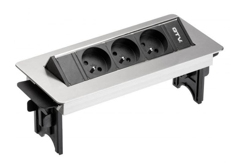 Predlžovací kábel bez kazety, trojnásobná zásuvka s uzemnením, 1,5 m napájací kábel s konektorom, nerez.