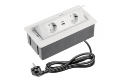 Nábytková zásuvka SOFT 2x Schuko zásuvka, USB A+C, napájací kábel so zástrčkou, biela.