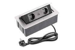 Nábytková zásuvka SOFT 2x Schuko-zásuvka, USB A+C, napájací kábel so zástrčkou, hliník