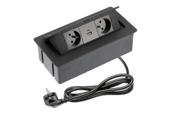 Nábytková zásuvka SOFT 2x zásuvka so uzemnením, USB A+C, napájací kábel so zástrčkou, čierna.