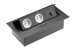 Nábytkový sokel 2x zásuvka so uzemnením, USB A+C, napájací kábel so zástrčkou, čierny.