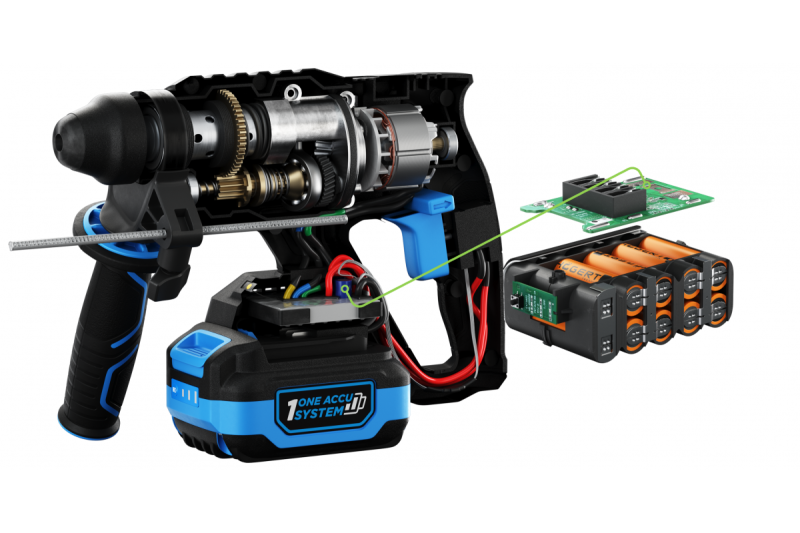 HÖGERT akumulátorová príklepová vŕtačka, bezuhlíková, 18V, s funkciou sekáča.