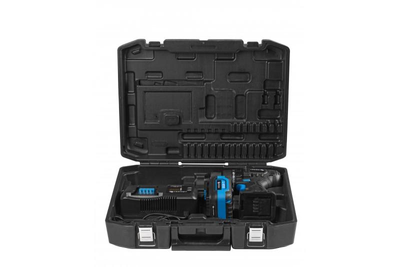 HÖGERT akumulátorová vŕtačka 18V, sada s batériou, nabíjačkou, držiakom bitov, zásobníkom vrtákov.