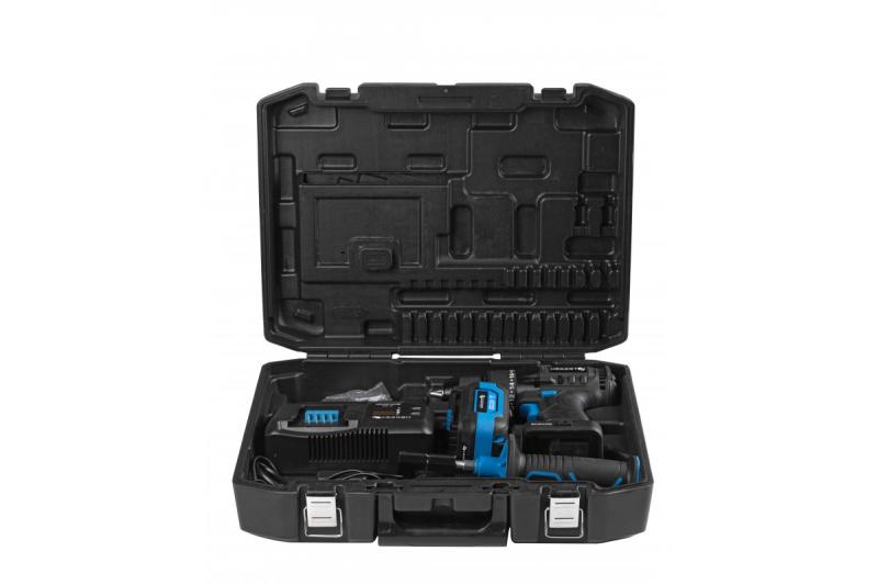 HÖGERT Bezkartáčová akumulátorová skrutkovačová sada, 18V, s držiakom na bity, zásobníkom na bity, nabíjačkou a batériou.