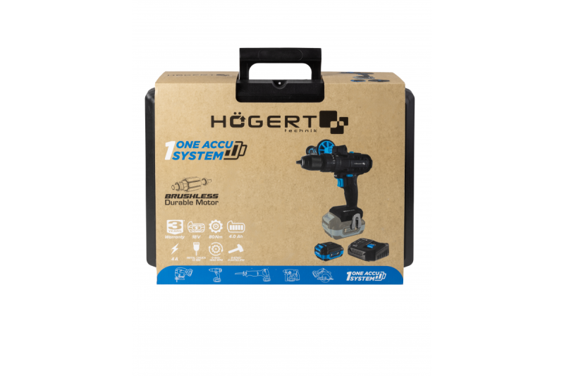 HÖGERT akumulátorová príklepová vŕtačka, 18V pre tehlu, kameň, drevo, kov a plast.